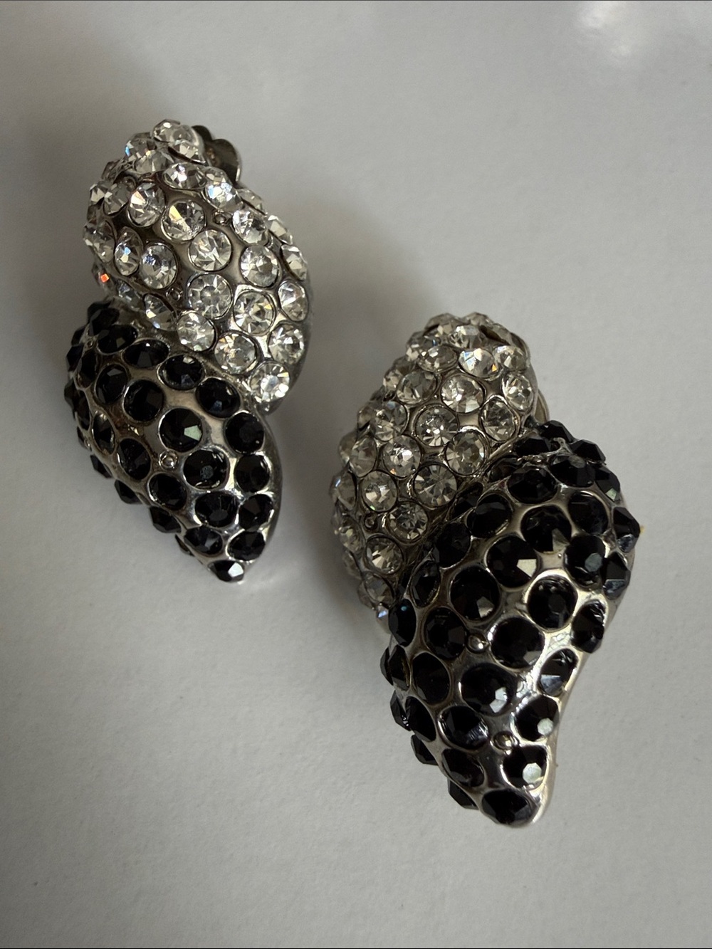 Vintage Crystal and Black Pavé Clip on Earrings - Women Jewelry